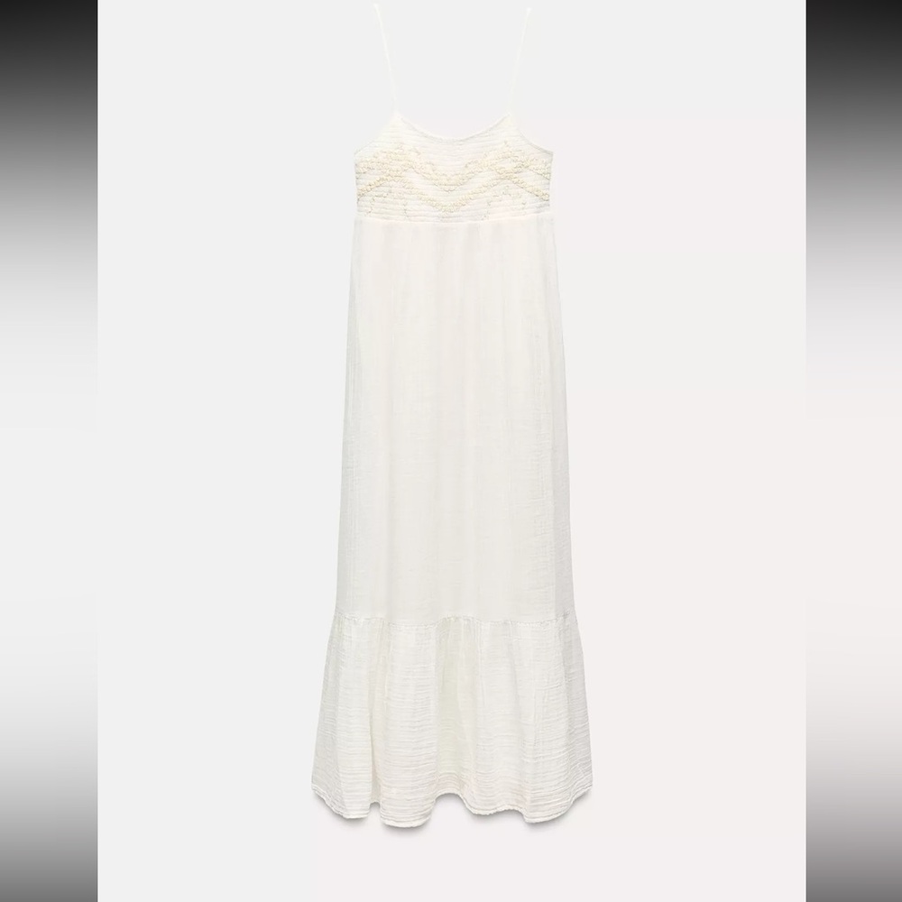 ZARA EMBROIDERED Cotton Chiffon Maxi Dress